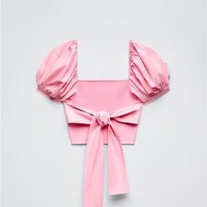 Zara Pink Ruffled Puff Sleeve Blouse limited edition